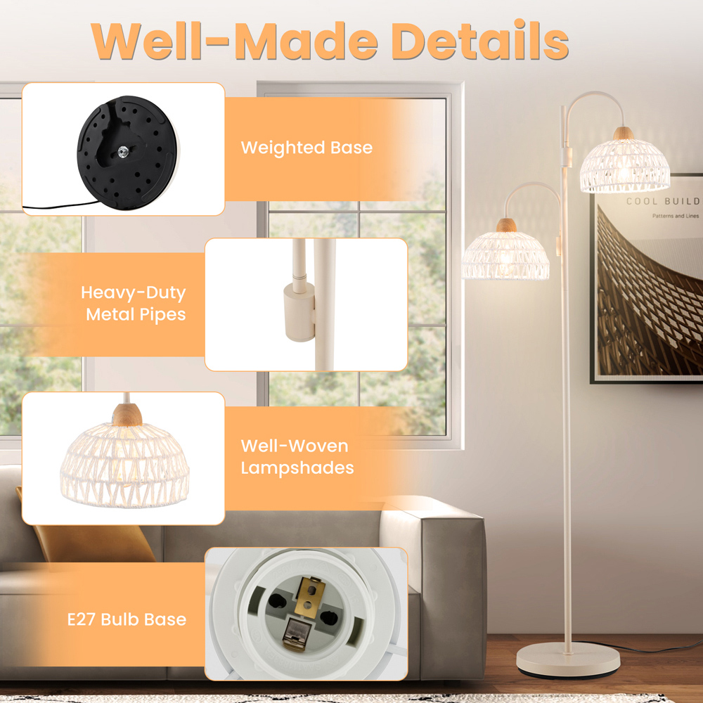 Costway 2 Light White Woven Shade Floor Lamp with Foot Switch Image 5