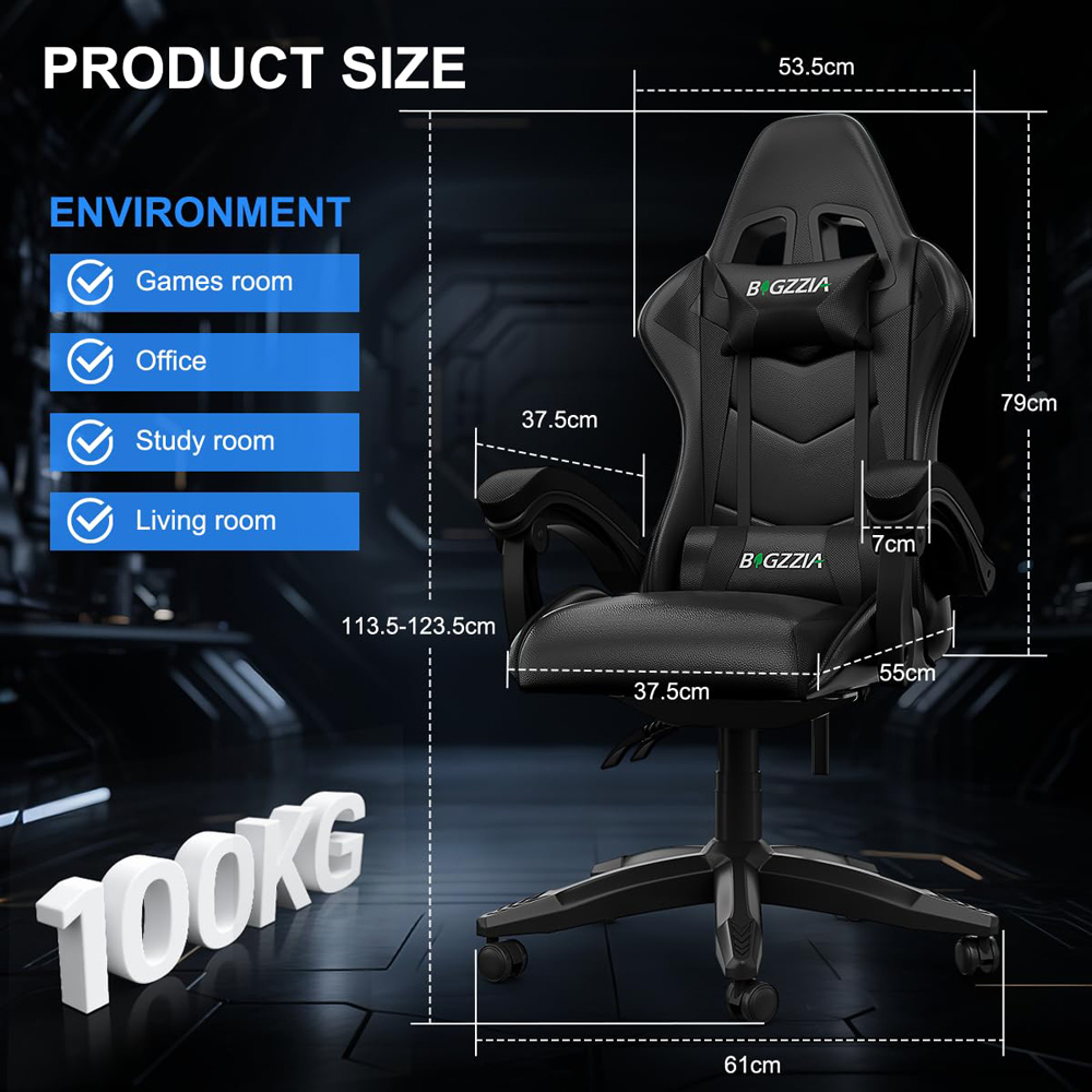 Rattrix Black Ergonomic High Back Gaming Chair with Bluetooth 5.3 Stereo Speakers Image 6