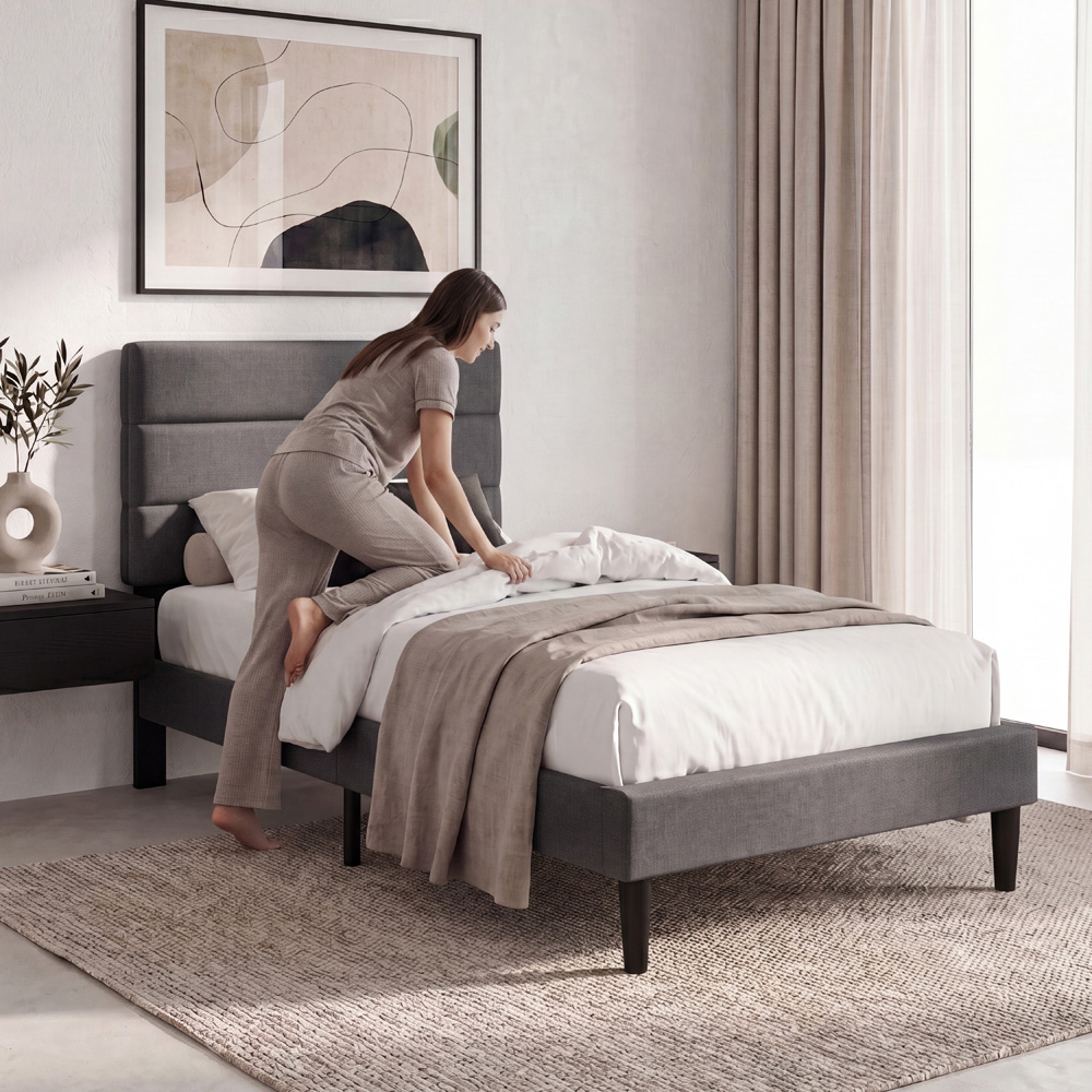 VIDA DESIGNS Vandura Single Dark Grey Linen Fabric Bed Image 3