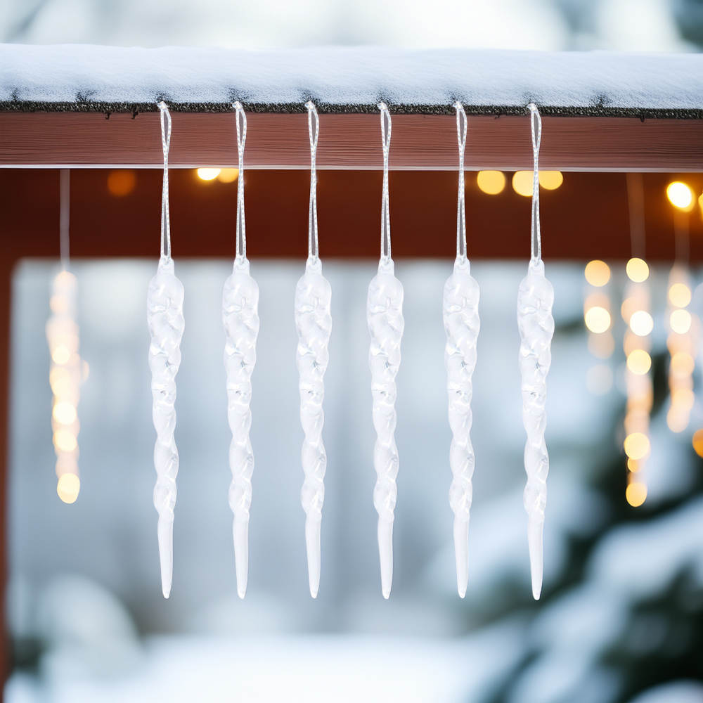 Pack of 6 Twisted Acrylic Icicles Clear Image 1