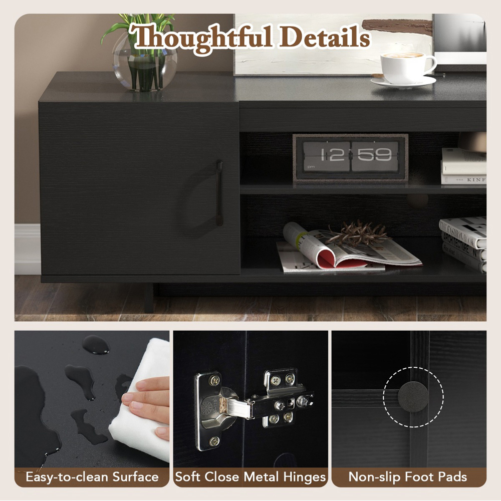 Costway 2 Door 2 Shelf Black TV Stand with Cable Holes and Power Outlet Image 5