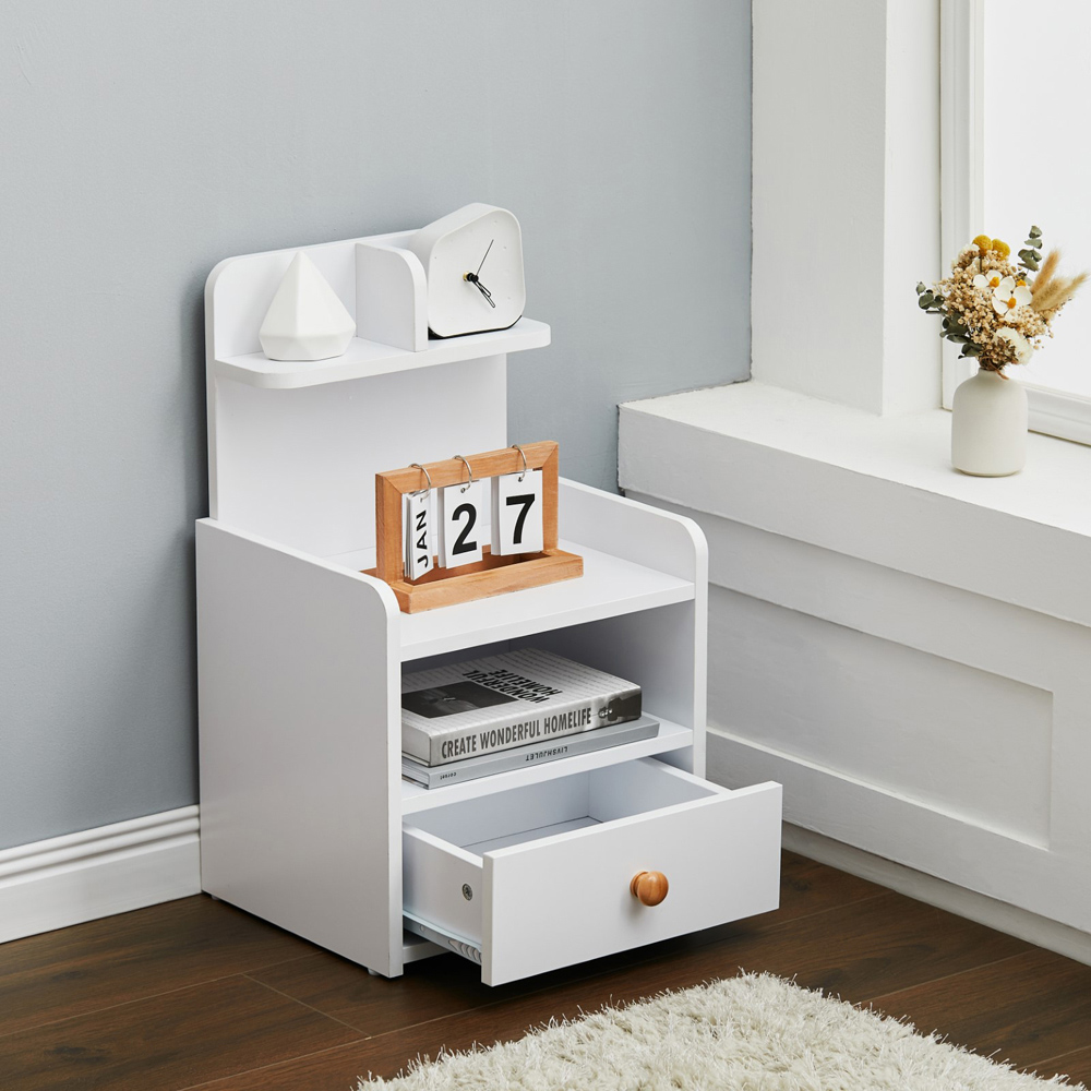 Living and Home Single Drawer 4 Shelf White Bedside Table Image 8