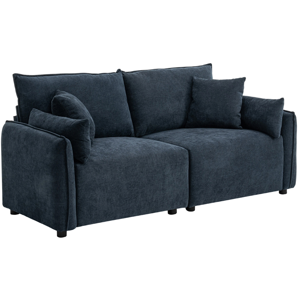Living and Home 2 Seater Sofa Blue Chenille with Throw Pillows Image 2