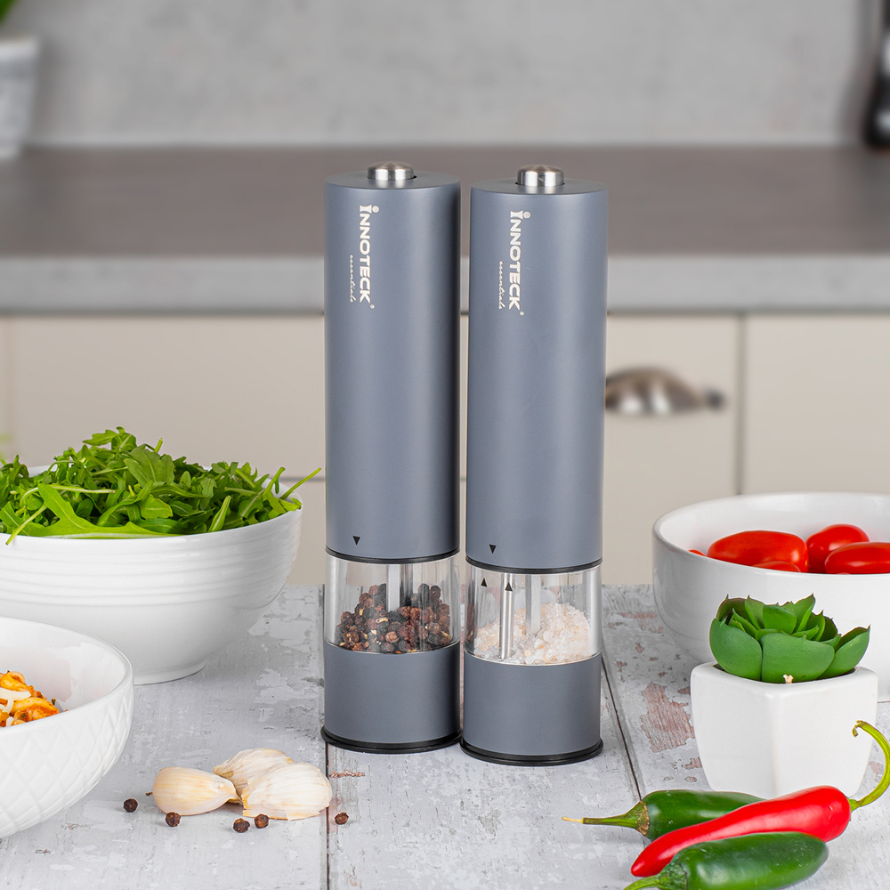 Innoteck Essentials Grey Stainless Steel Electric Salt and Pepper Mill Set Image 2