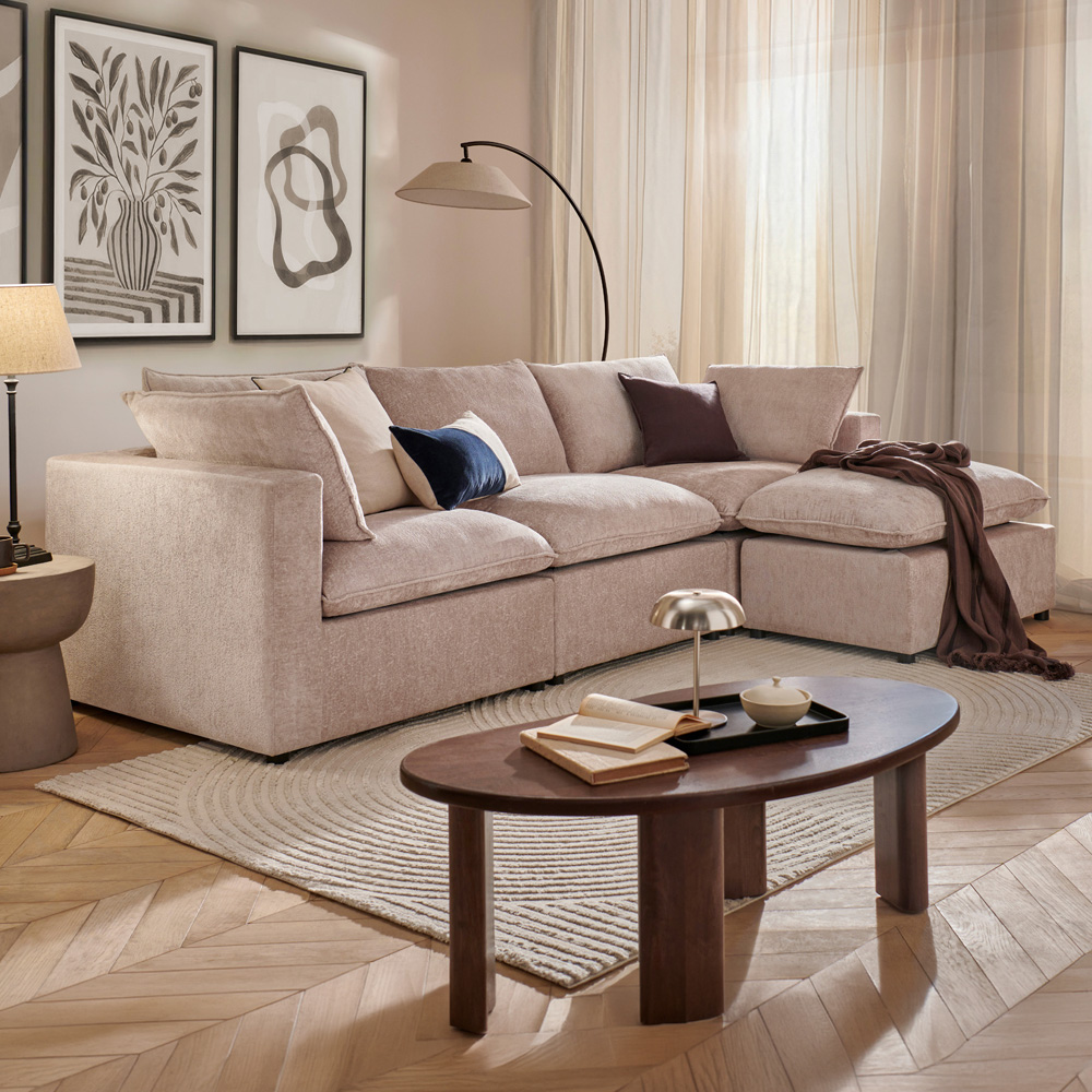 Juliet 4 Seater Symphony Pearl Chenille Fabric Corner Modular Chaise Sofa Image 1