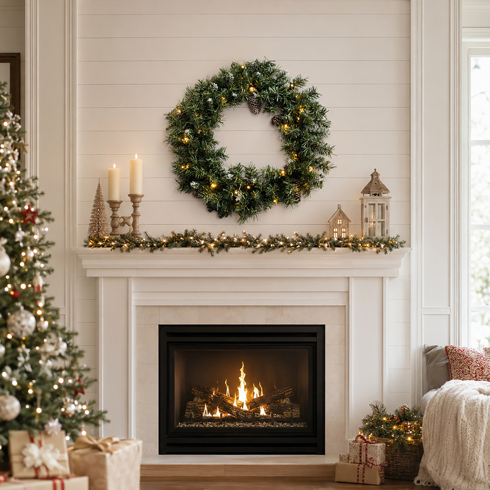 Abrihome 35 Warm White LED Multi-Function Artificial Christmas Wreath with Tips and Pinecones 50cm Image 8