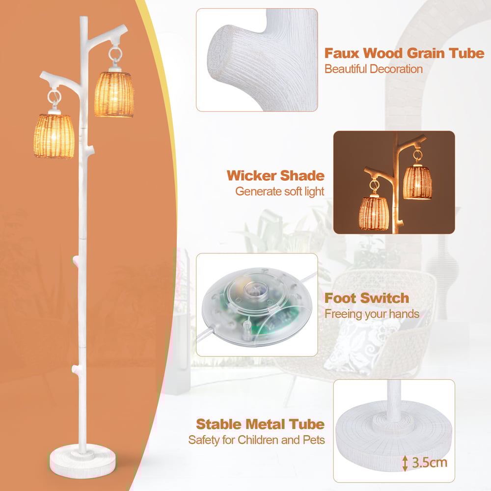 Costway 2 Way White Rattan Dimmable Farmhouse Floor Lamp Image 7