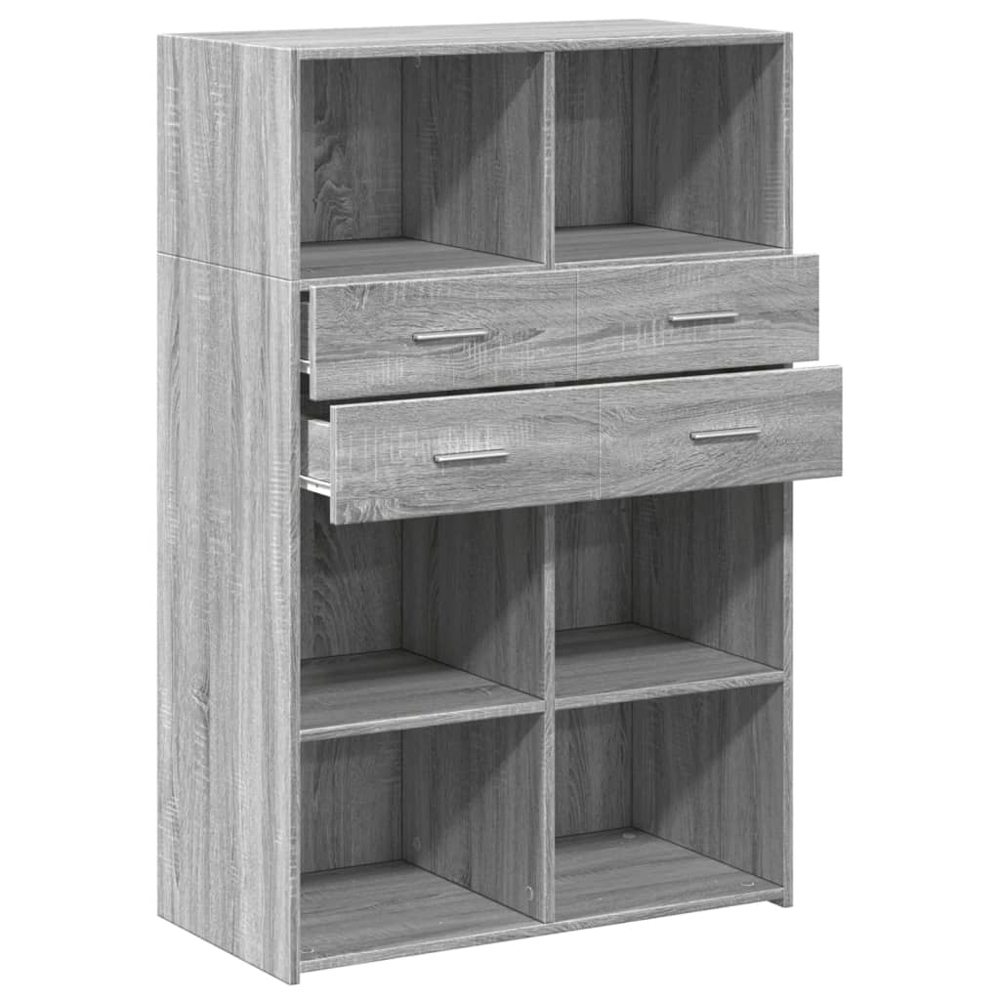 vidaXL 4 Drawer 6 Open Shelf Grey Highboard Image 7