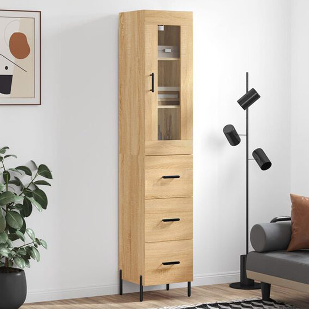 vidaXL Single Glass Door 3 Drawer Sonoma Oak Highboard Image 1