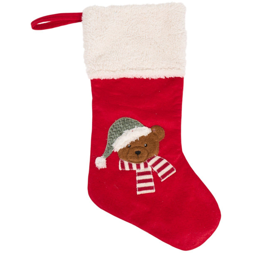 Traditional Christmas Bear Stocking Red and White Image 1