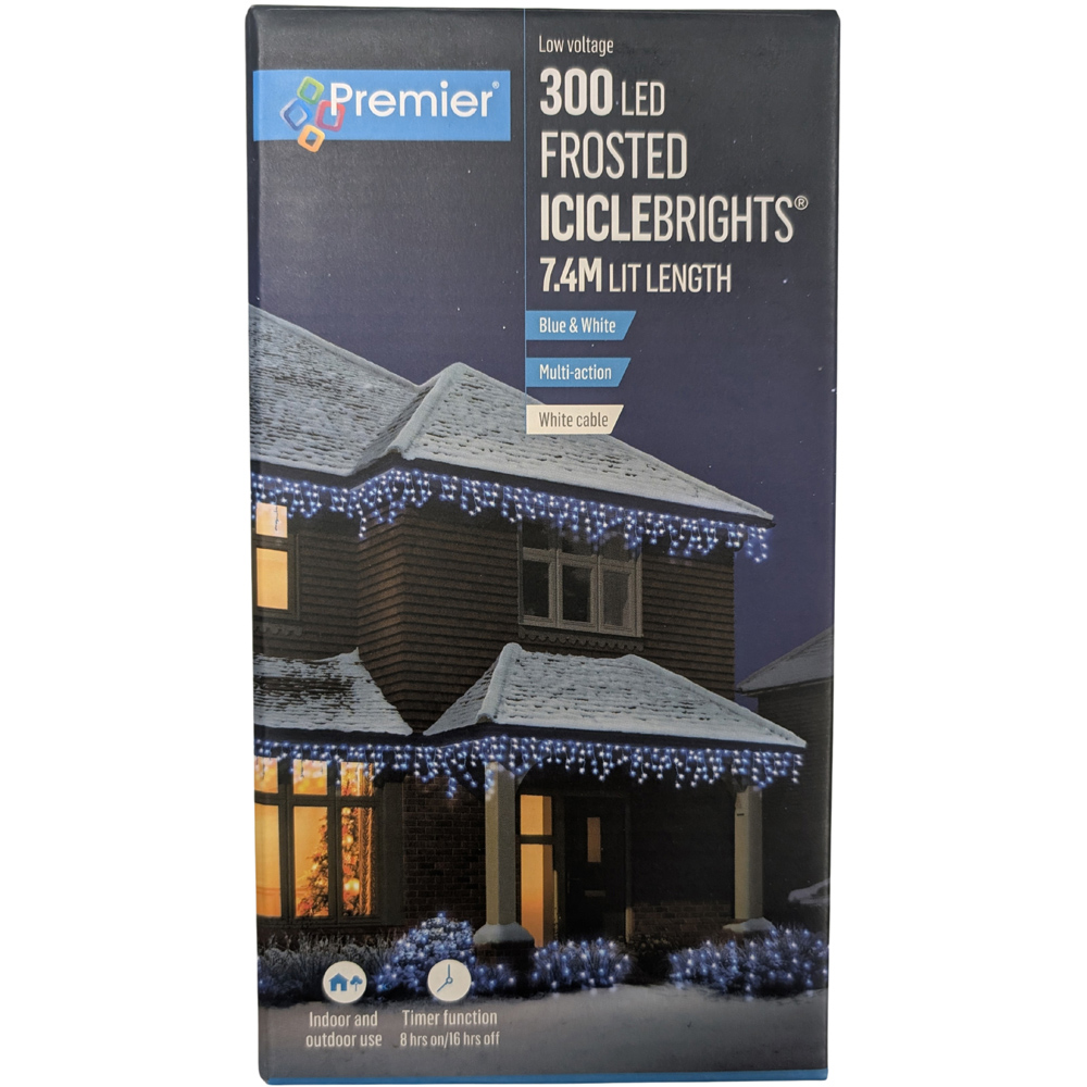 Premier IcicleBrights 300 Light Blue and White LED String Light 7.5m Image 2