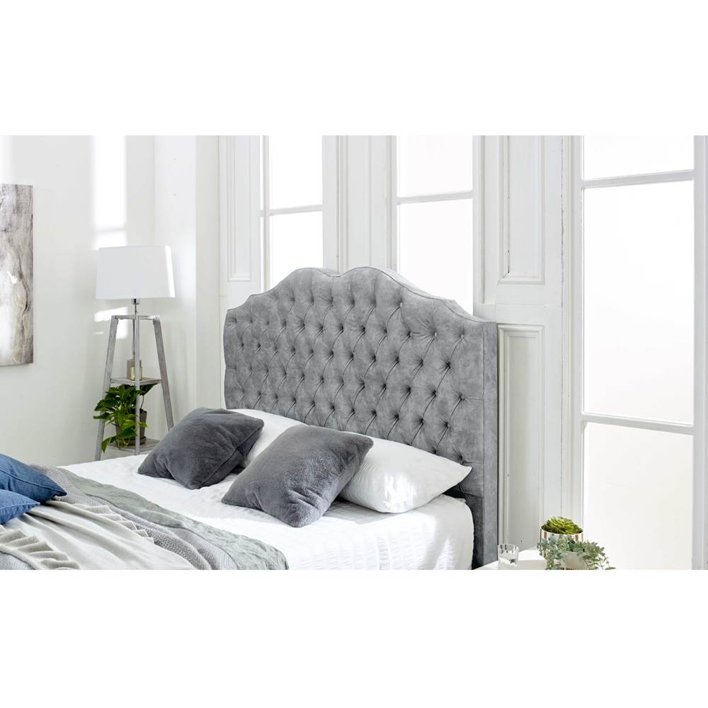 Eleganza Kenwood Double Silver Marble Fabric Bed Frame with Waved Design Headboard Image 2