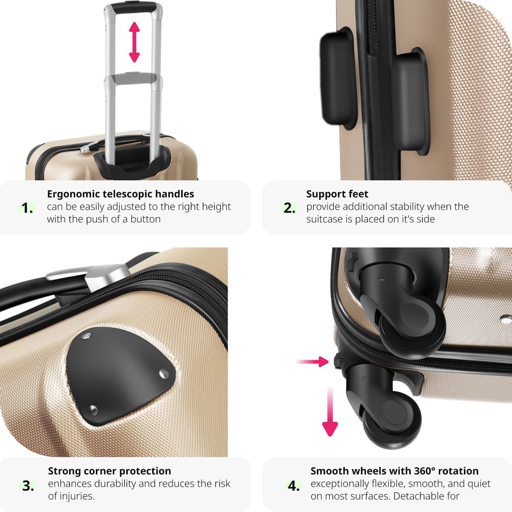 Tectake Set of 3 Champagne Hard Shell Travel Suitcase Set Image 4