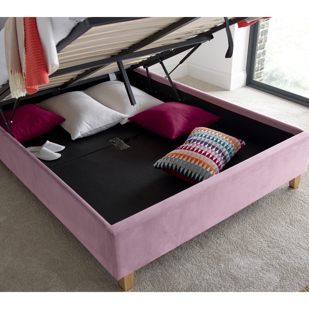 Kingham Double Pink Velvet Ottoman Bed Image 4