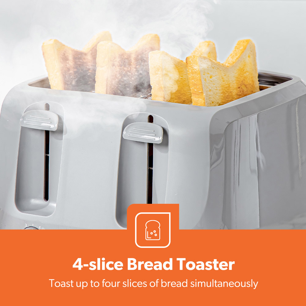 Geepas GBT36549UK-GR Grey 4 Slice Toaster 1400W Image 3