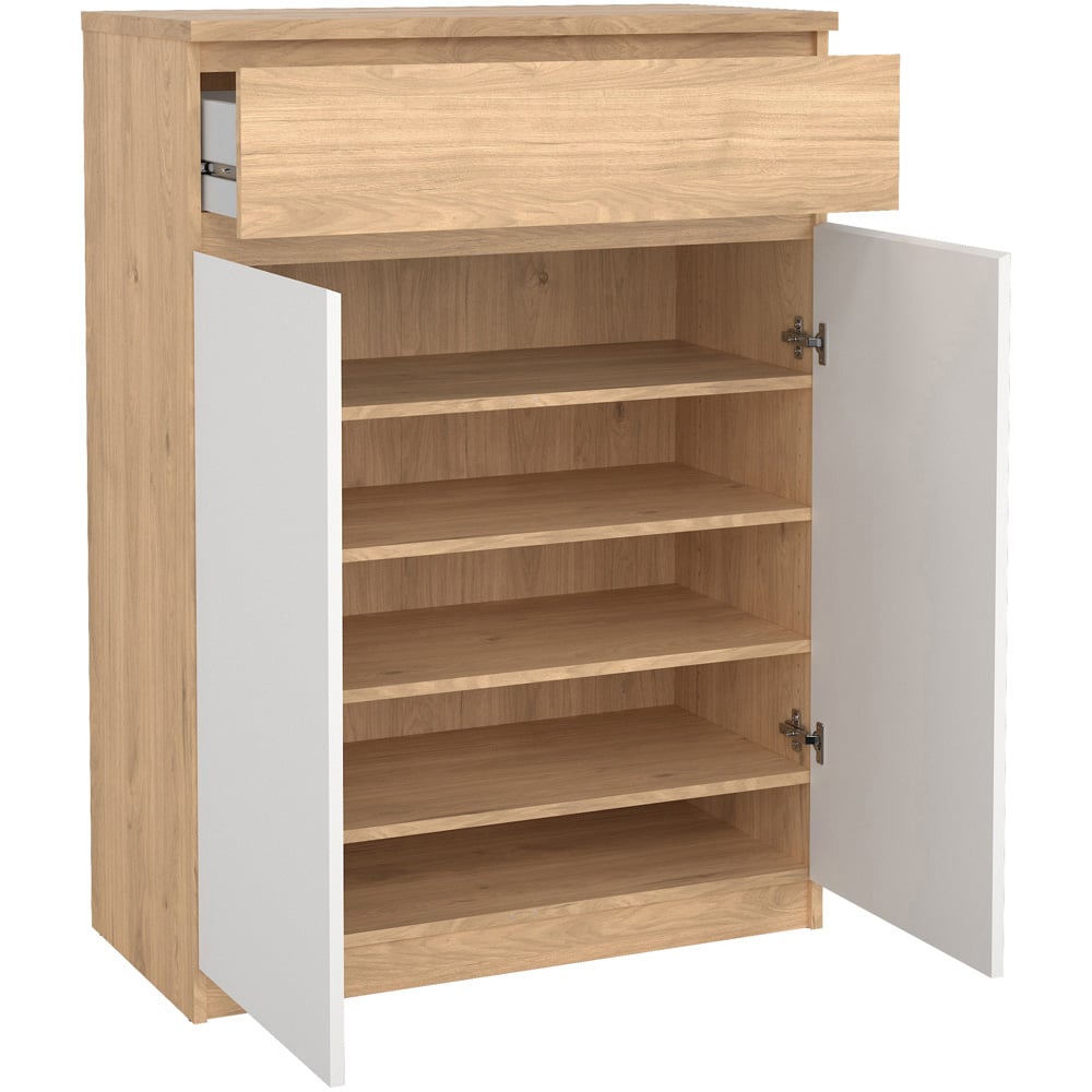 Florence 2 Door Single Drawer Jackson Hickory Oak and White Shoe Cabinet Image 4
