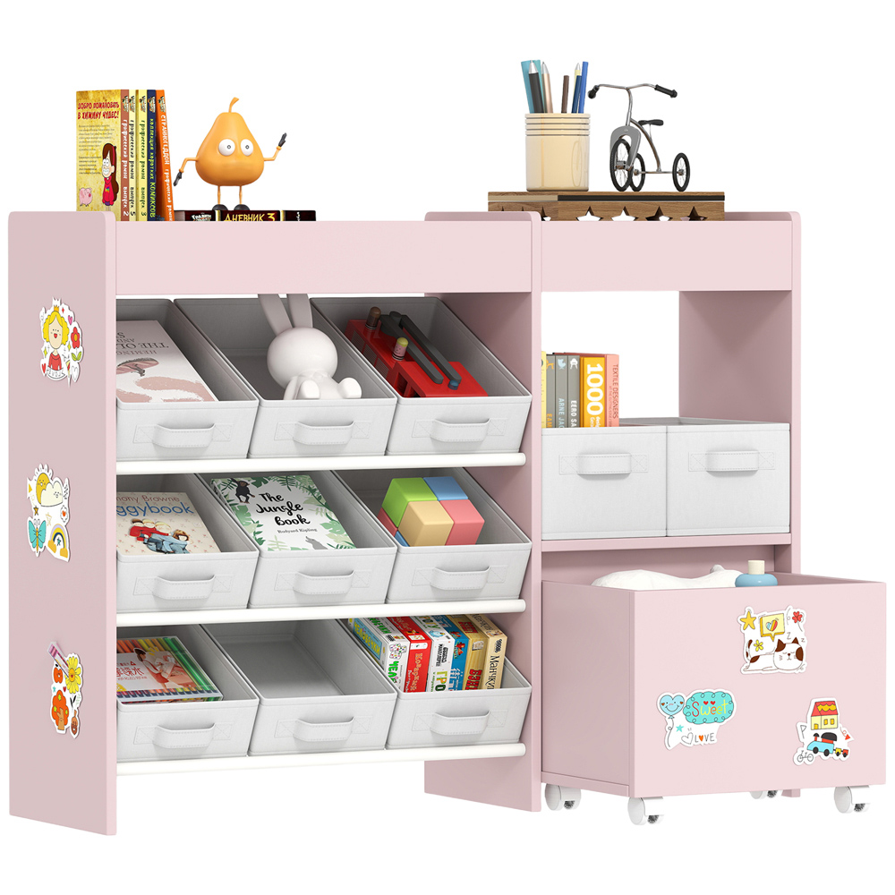 AIYAPLAY 11 Bin Pink Kids Toy Storage Unit with 3 Stickers Image 2