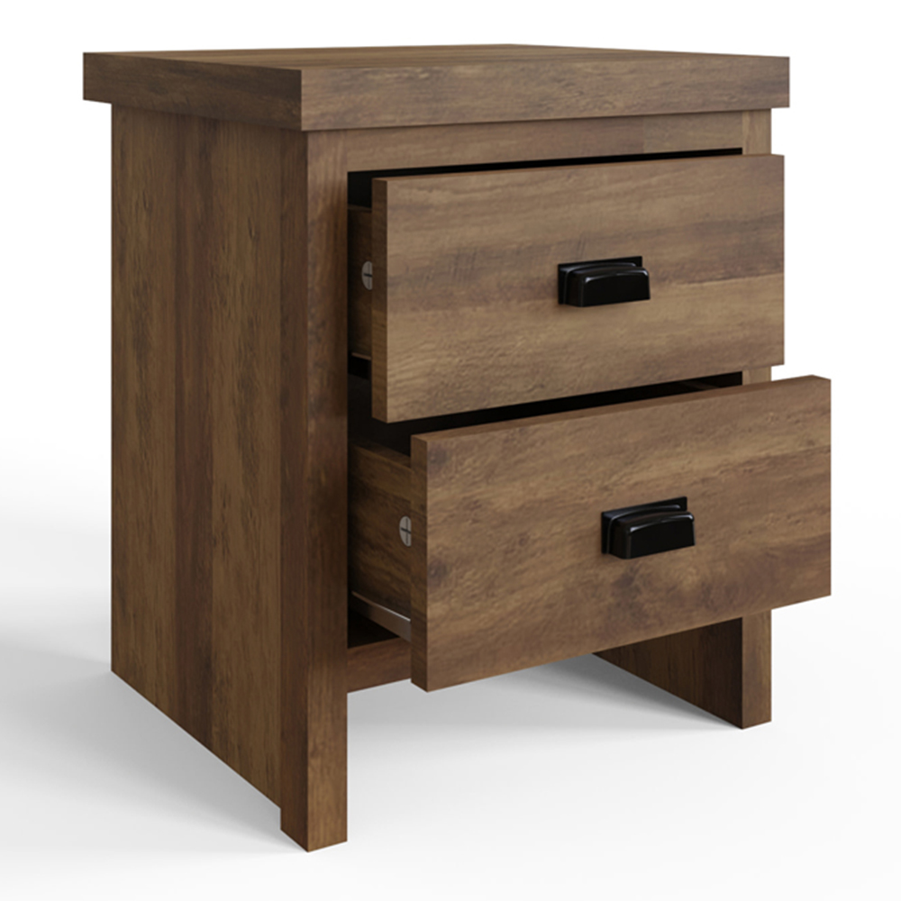 GFW Boston 2 Drawer Knotty Oak Bedside Table Set of 2 Image 4