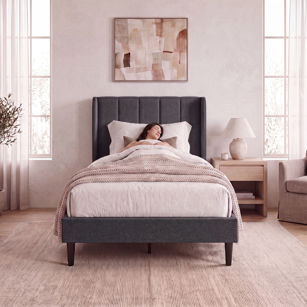 VIDA DESIGNS Vianna Single Dark Grey Linen Fabric Bed Image 3