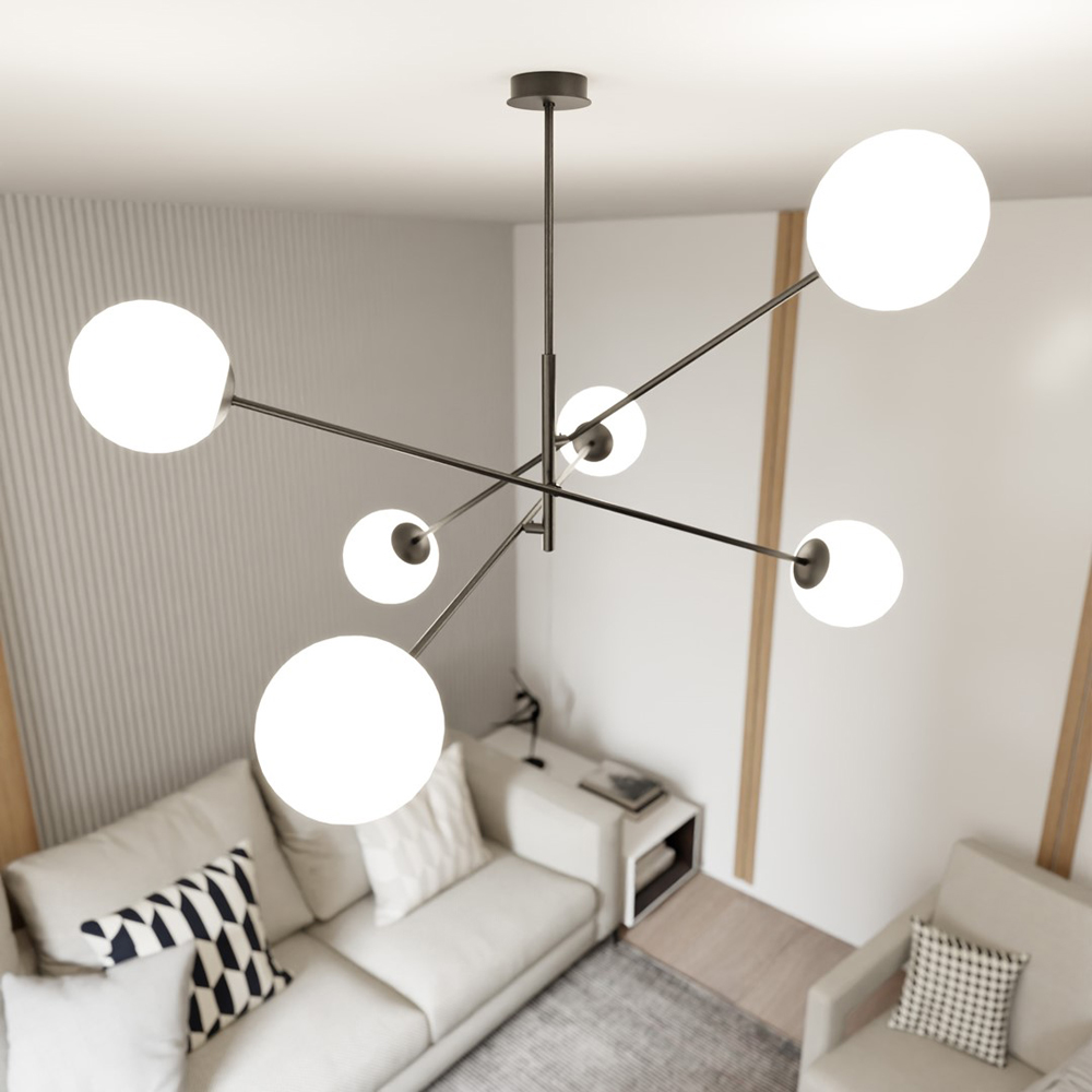 Emibig Linear 6 Light White Shade Black Pendant Lamp Image 7