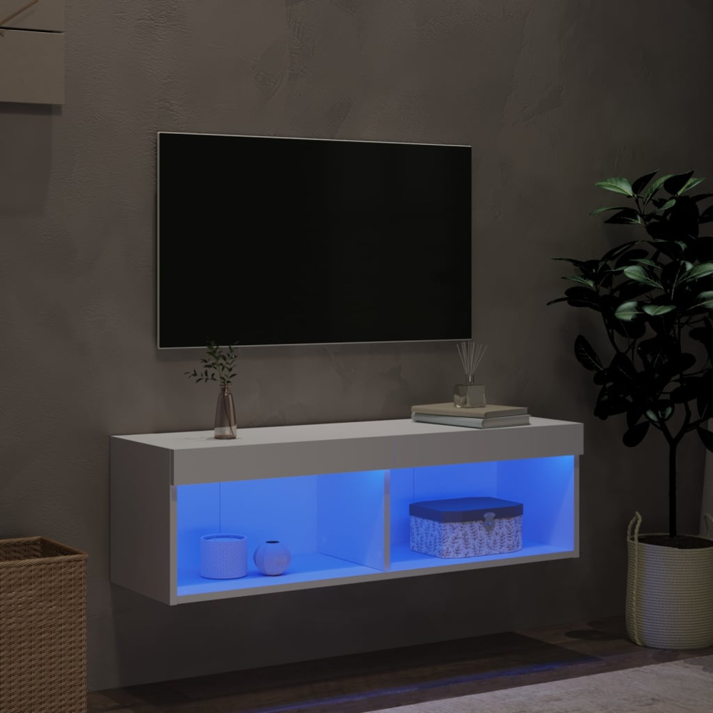 vidaXL 2 Shelf White Wall Mounted LED TV Cabinet Image 7