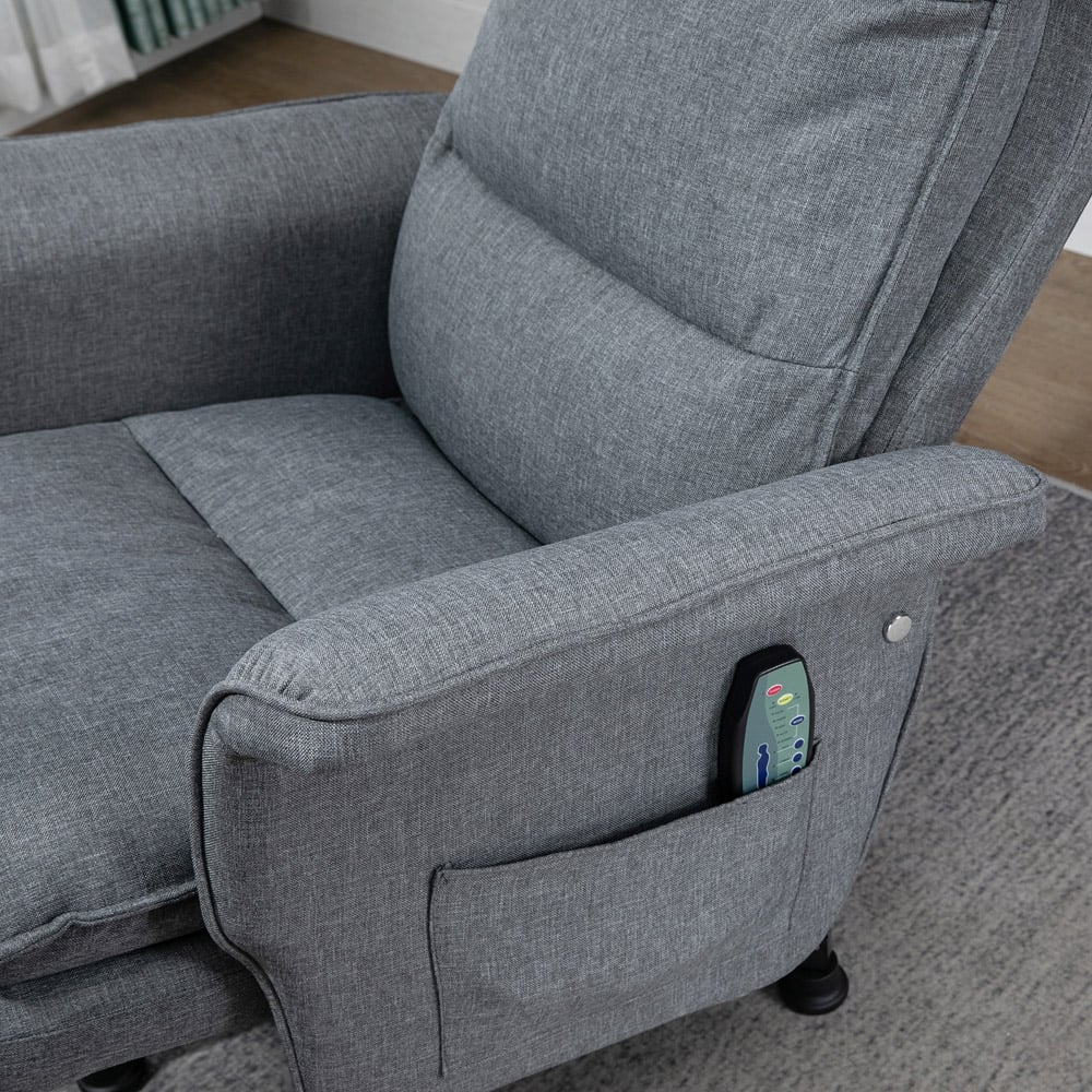 HOMCOM Grey Upholstered Massage Swivel Recliner Armchair with Footstool Image 3