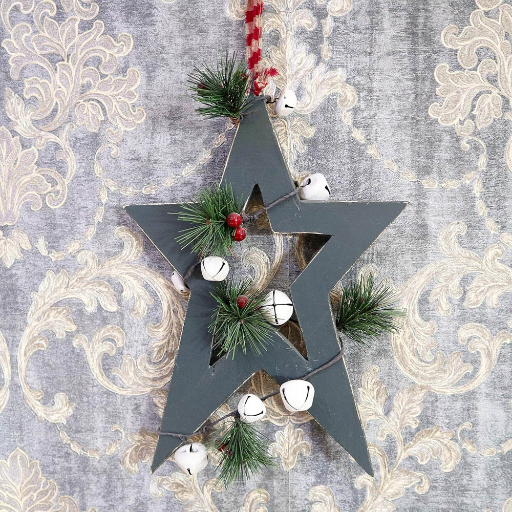Shatchi Green Star Wooden Hanging Christmas Decoration 36cm Image 5
