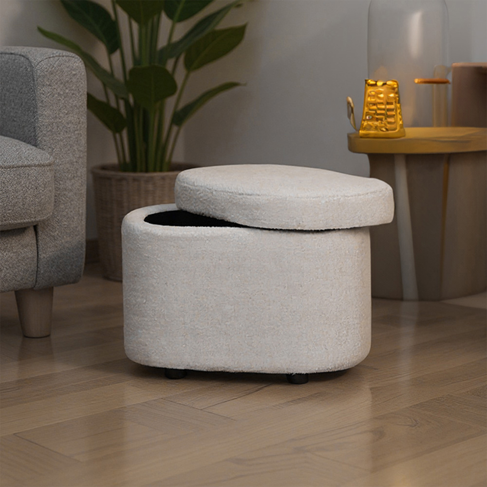 Living and Home White Teddy Fleece Storage Ottoman with Lift-Up Lid Image 7