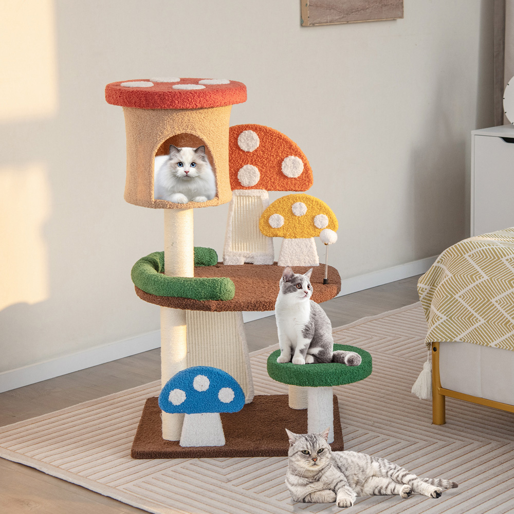 Costway Multicolour Mushroom Cat Tree Tower with Natural Sisal Posts 102cm Image 2