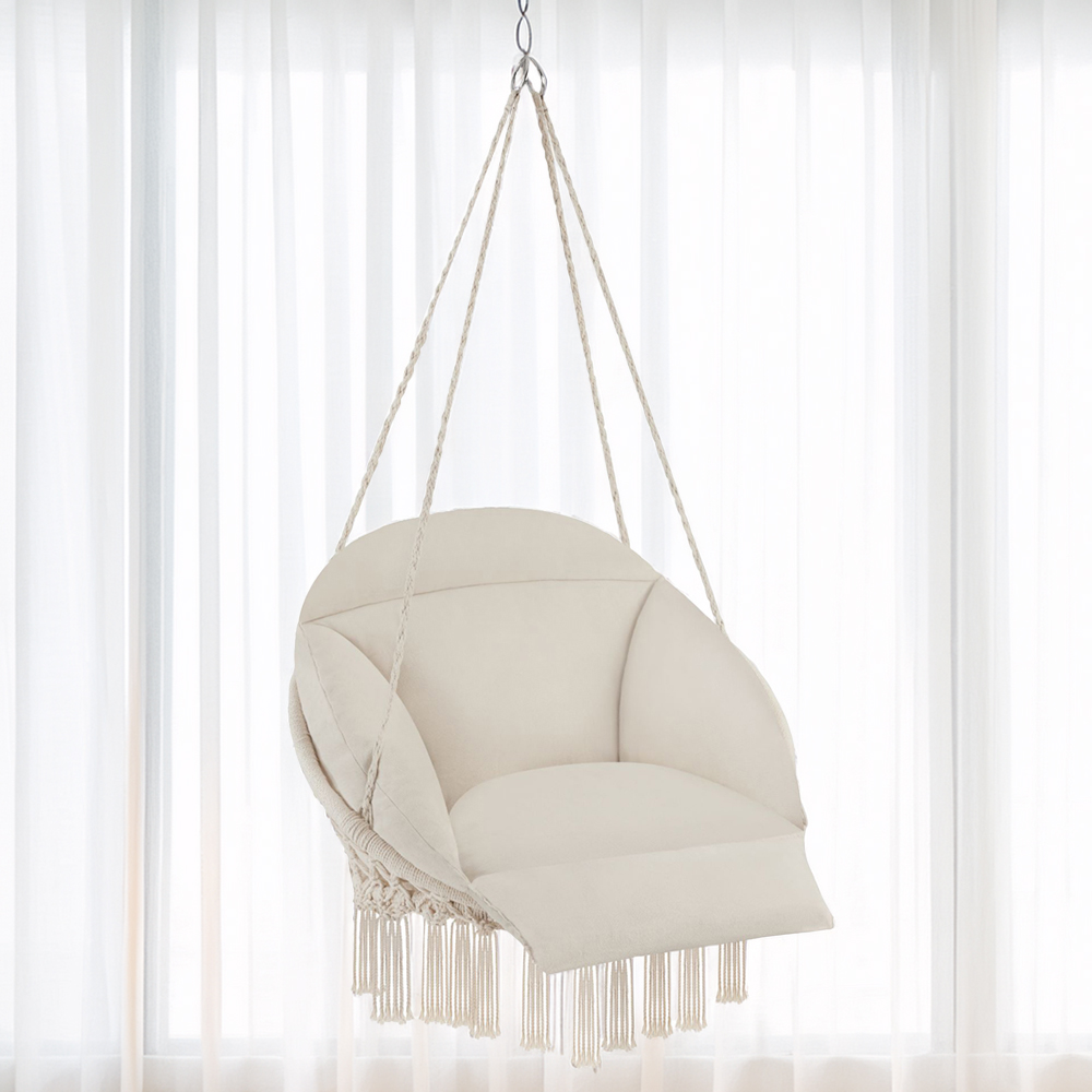 tectake Samira Beige Swing Chair with Thick Seat Cushion Image 1