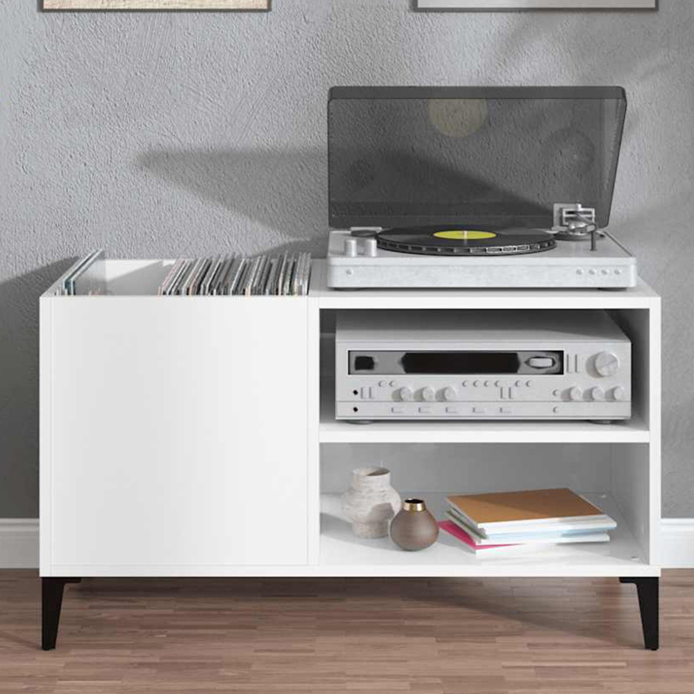 vidaXL 2 Shelf High Gloss White Record Cabinet Image 1