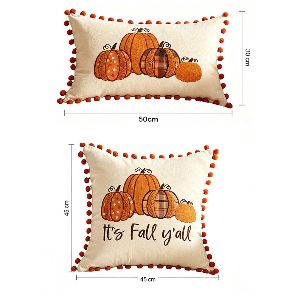 Lovii 2 Piece 4 Autumn Pumpkin Design Pillow Cover Set Image 3