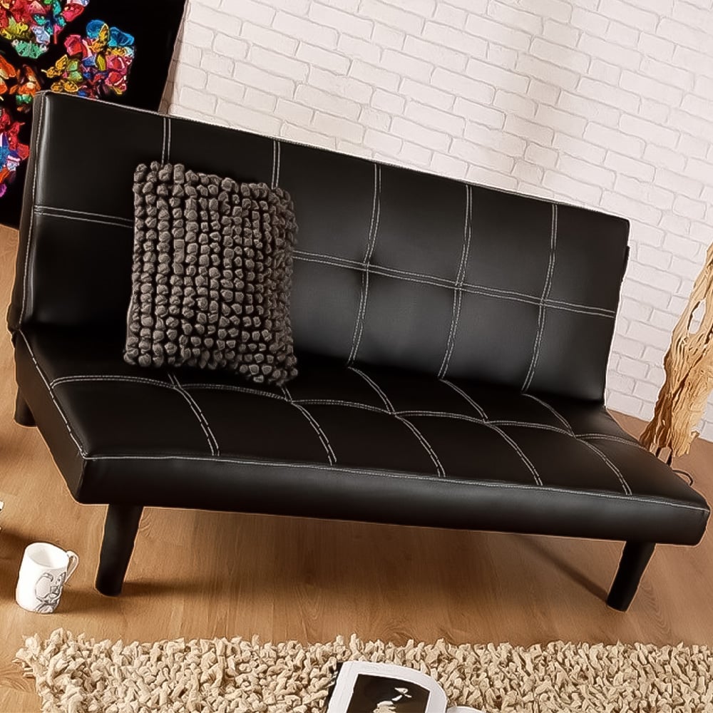 Brooklyn Single Black Faux Leather Sofa Bed Image 1