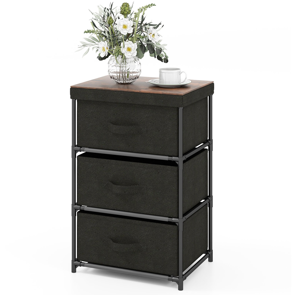 Costway 3 Drawer Black Fabric Nightstand with Removable Lid Image 2