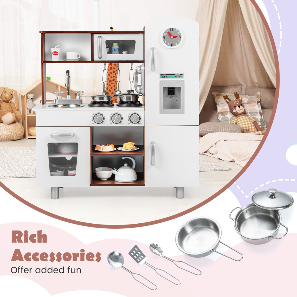 Costway Kids Brown Kitchen Play Set with Realistic Lights Image 6