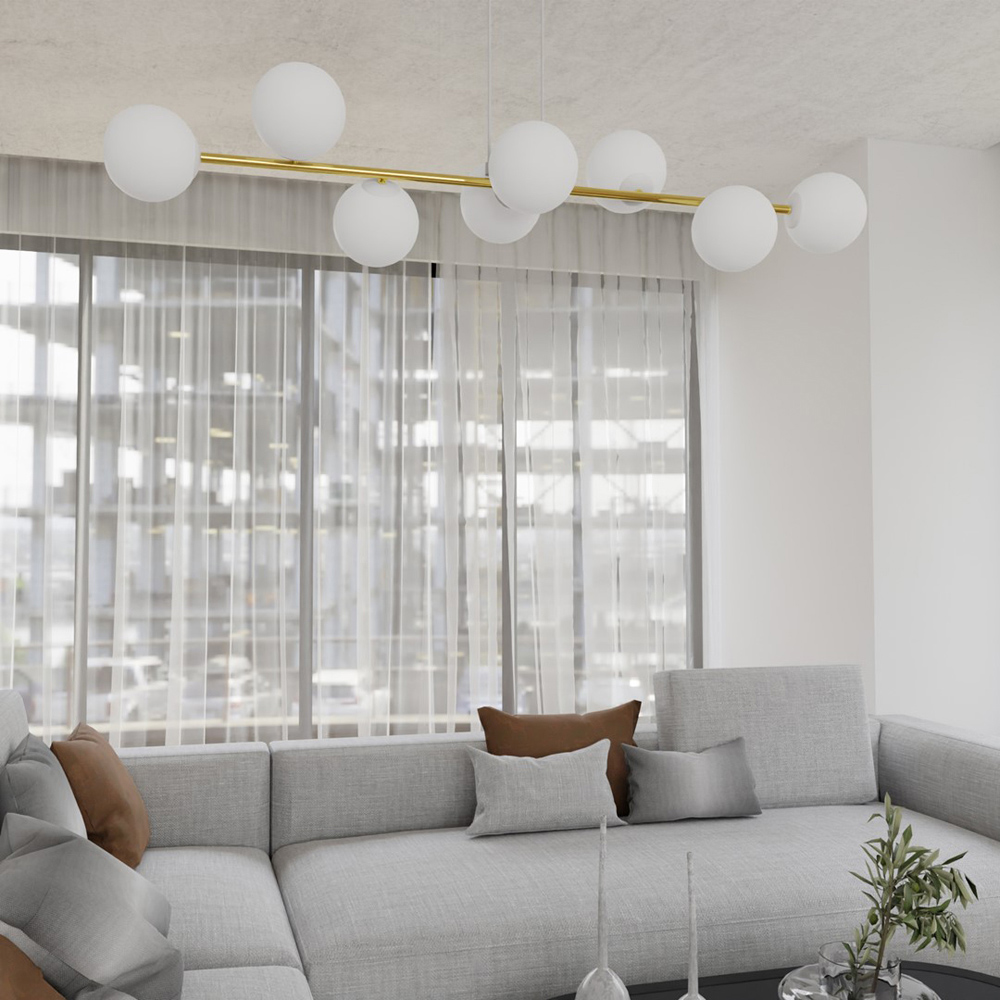 Emibig Gravity 8 Light White Shade White and Gold E14 Ceiling Pendant Light Image 8