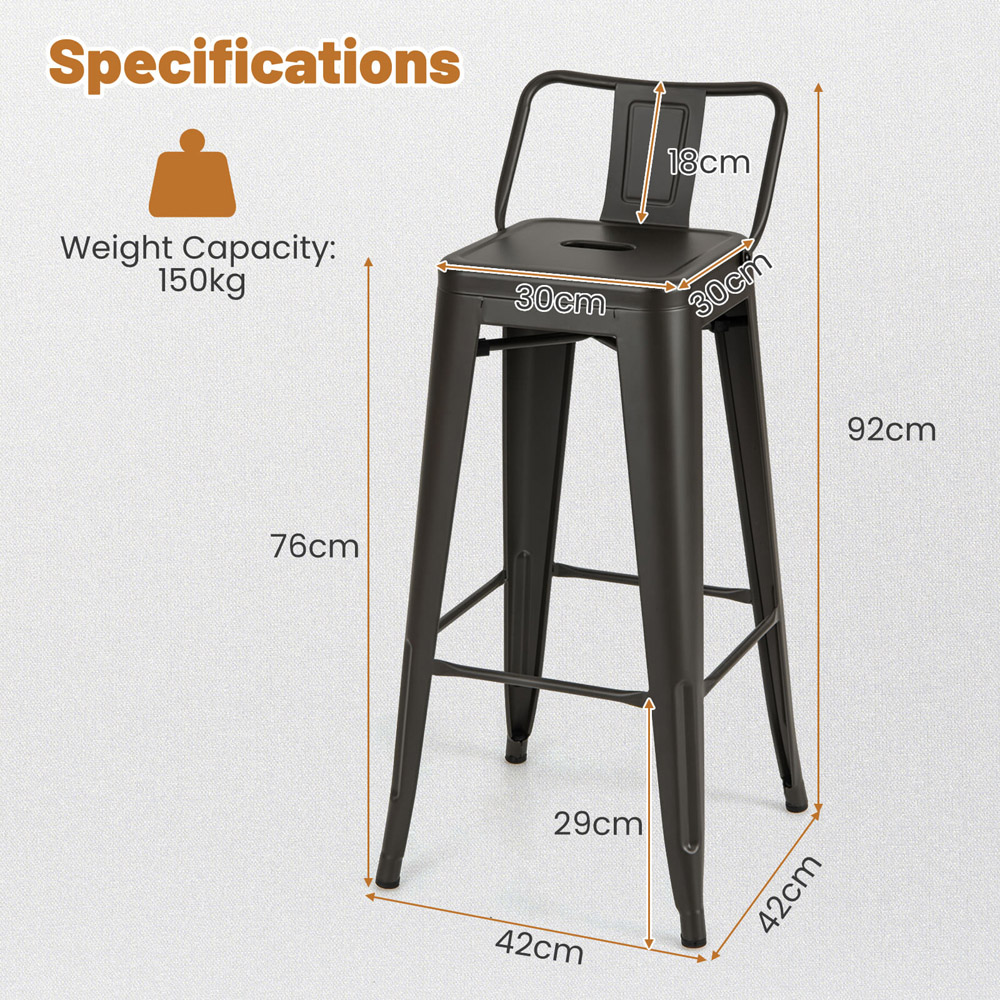 Costway Gun Metal Bar Stool with Removable Backrest Set of 4 Image 6