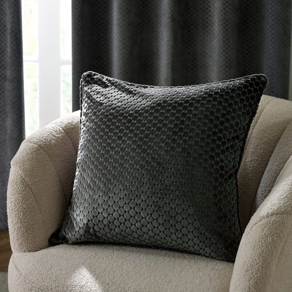 Paoletti Neptune Charcoal Velvet Cushion 50 x 50cm Image 2
