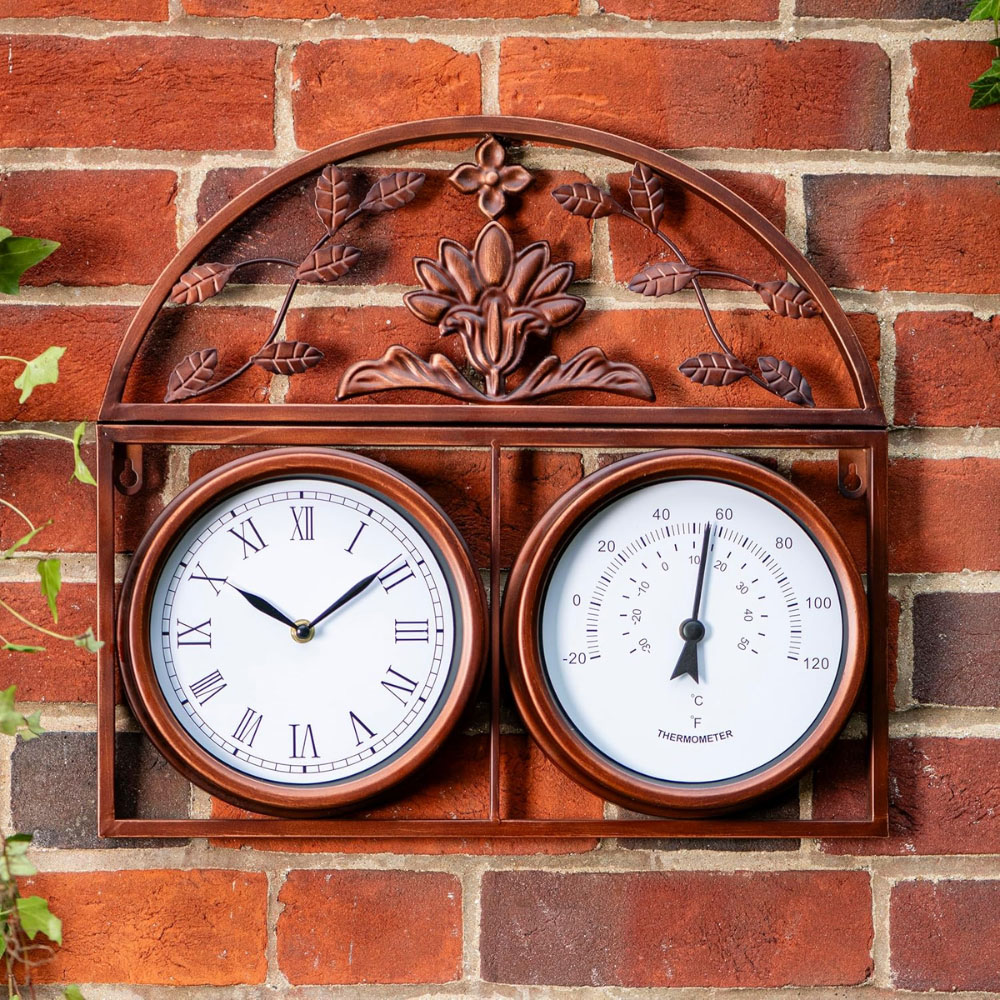 Garden Gear Garden Copper Wall Clock and Thermometer 45 x 44cm Image 2
