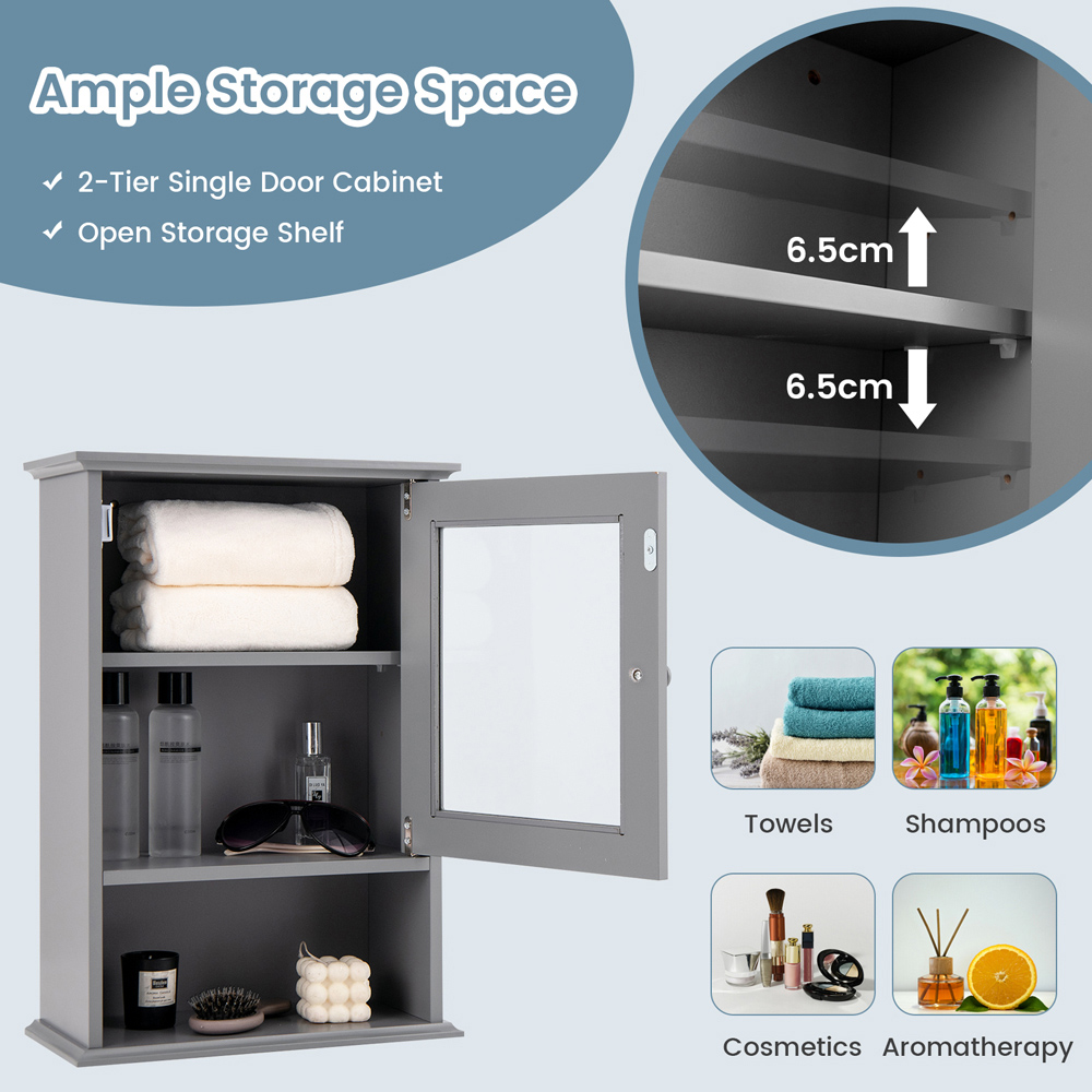 Costway Single Door Grey Wall Mounted Bathroom Storage Cupboard Image 8