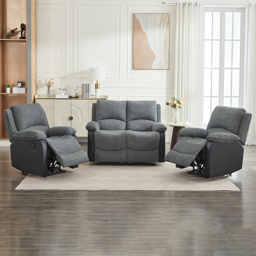 Furniture One 4 Seater Grey Sectional Corduroy Electric Recliner Sofa Image 4