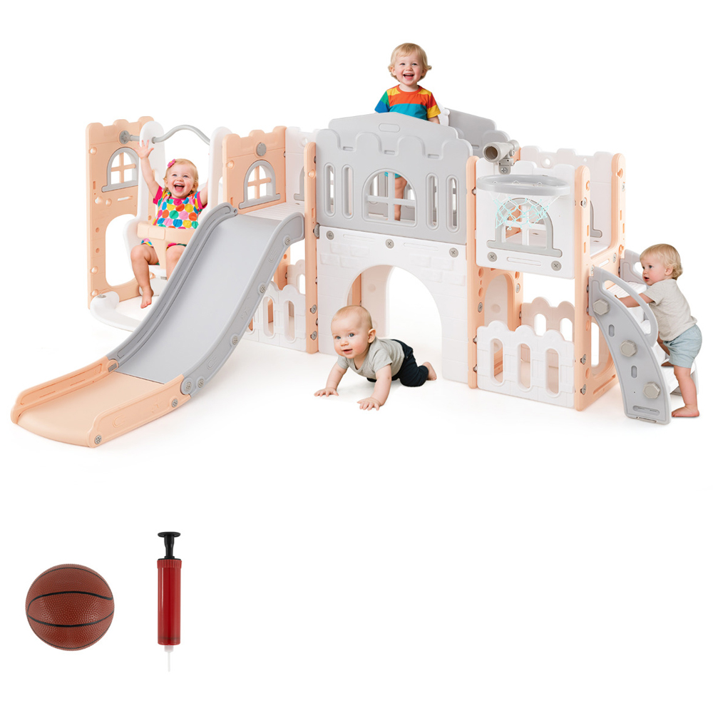 Costway 10-in-1 Toddler Pink Swing and Slide Set Image 3