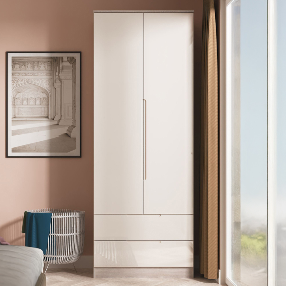 Crowndale Milan 2 Door 2 Drawer Kashmir Gloss and Grey Oak Tall Wardrobe Ready Assembled Image 1