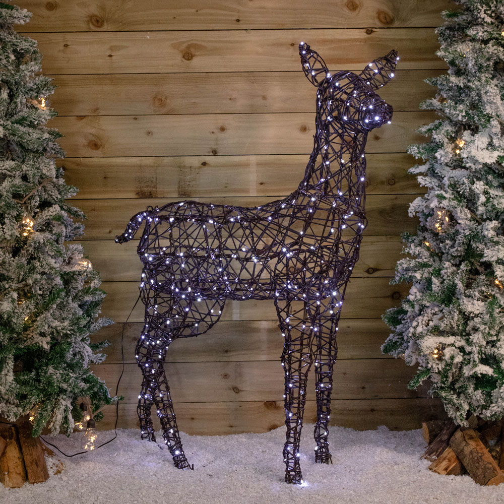 Samuel Alexander White and Warm White LED Rattan Standing Doe Christmas Decoration 130cm Image 6