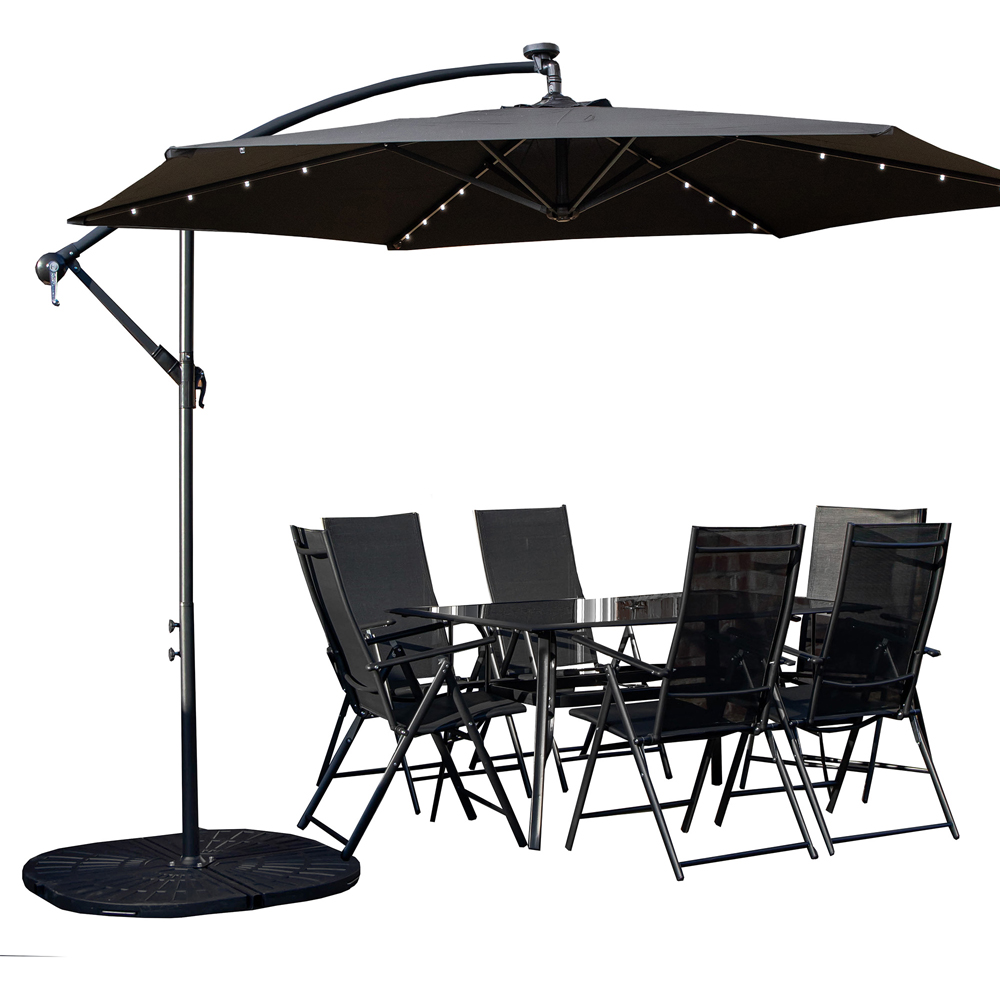 Samuel Alexander 6 Seater Glass Top Outdoor Dining Set with Black Banana Lit Parasol and Base Image 2