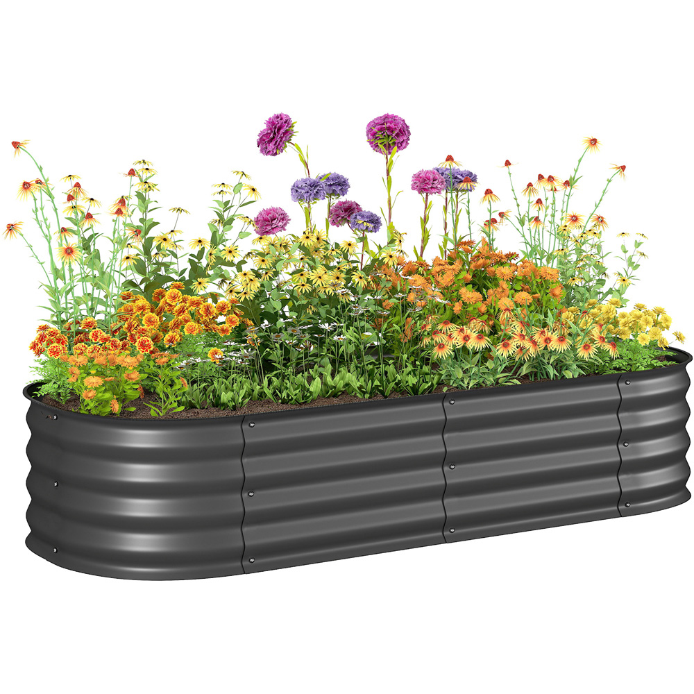 Outsunny Dark Grey Galvanised Steel Raised Garden Bed Planter with Safety Edging 62 x 150cm Image 1
