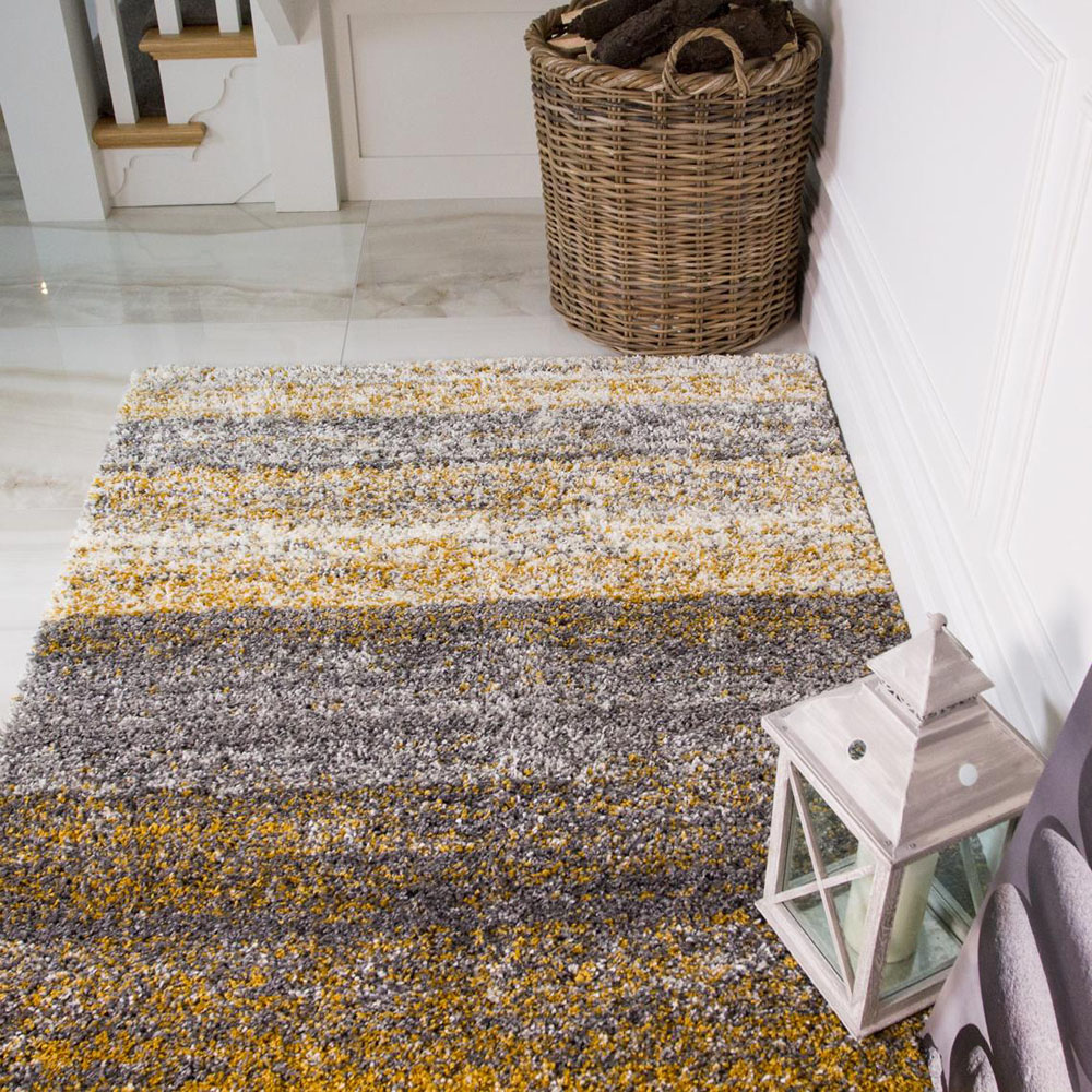 Kukoon Alder Stripe Beige Shaggy Rug 240 x 330cm Image 1