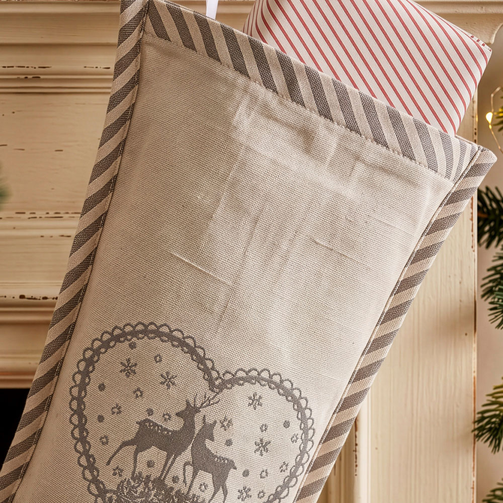 Dibor Grey Piped Chambray Christmas Stocking Image 4
