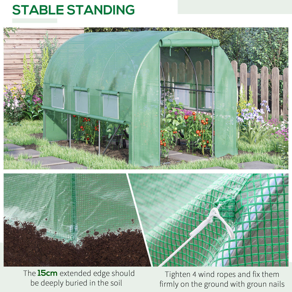 Outsunny Green PE Cover 6.5 x 9.6ft Walk In Polytunnel Greenhouse Image 6