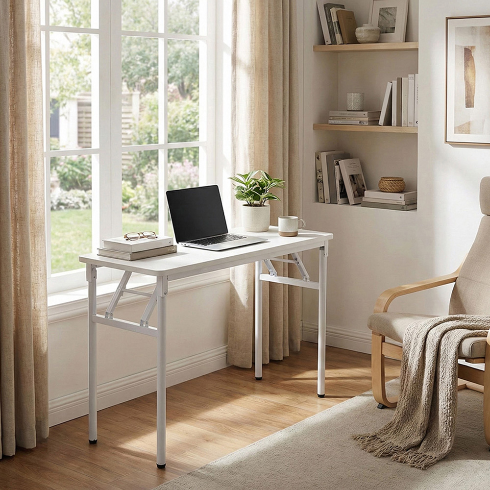 Living and Home Metal Frame Foldable Laptop Desk with Adjustable Feet White Image 8